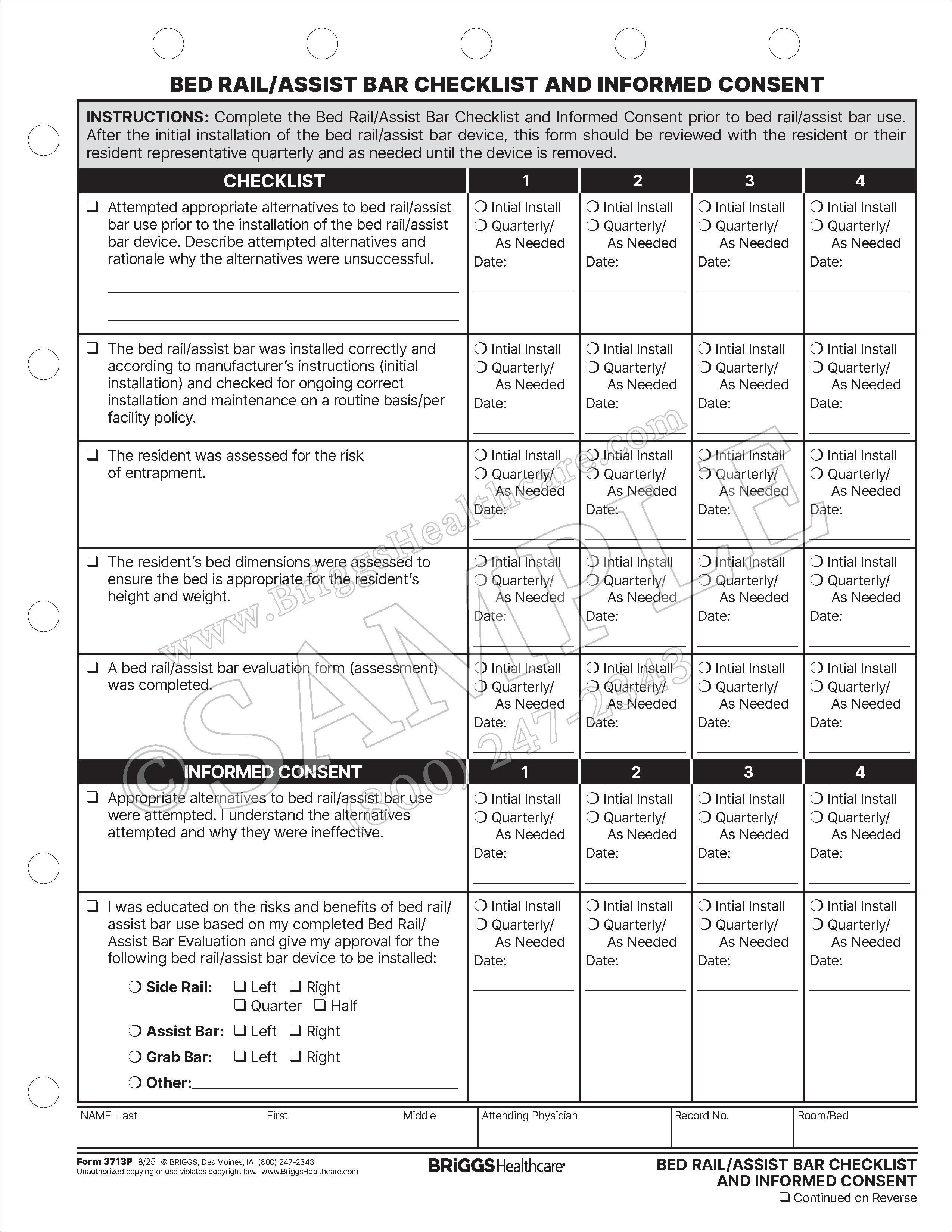 Bed Rail/Assist Bar Checklist and Informed Consent