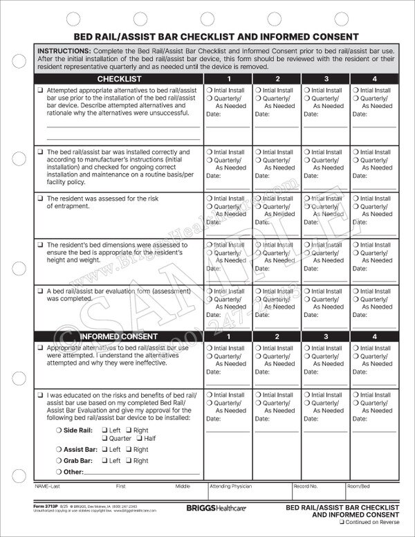 Bed Rails Maintenance Checklist Bed Rail/Assist Bar Checklist and Informed Consent