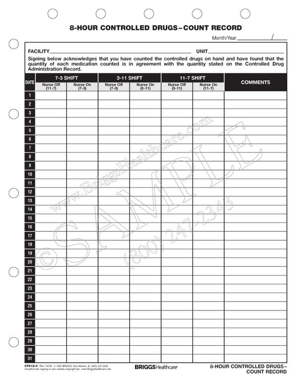 8-Hour Controlled Drugs-Count Record